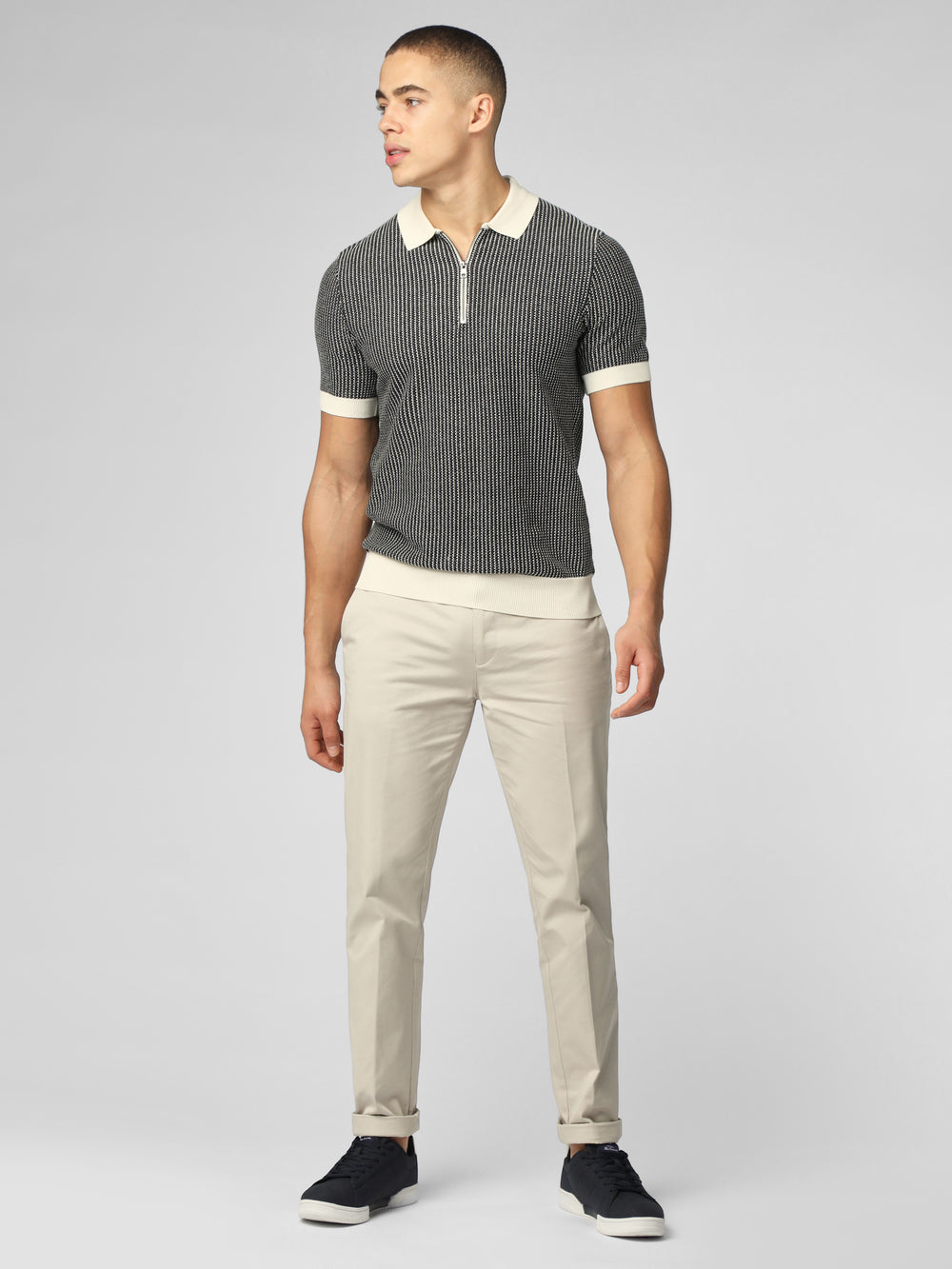 Knitwear Ben Sherman Signature Bicolor Zip Neck Polo Blanche | KKB-78147759